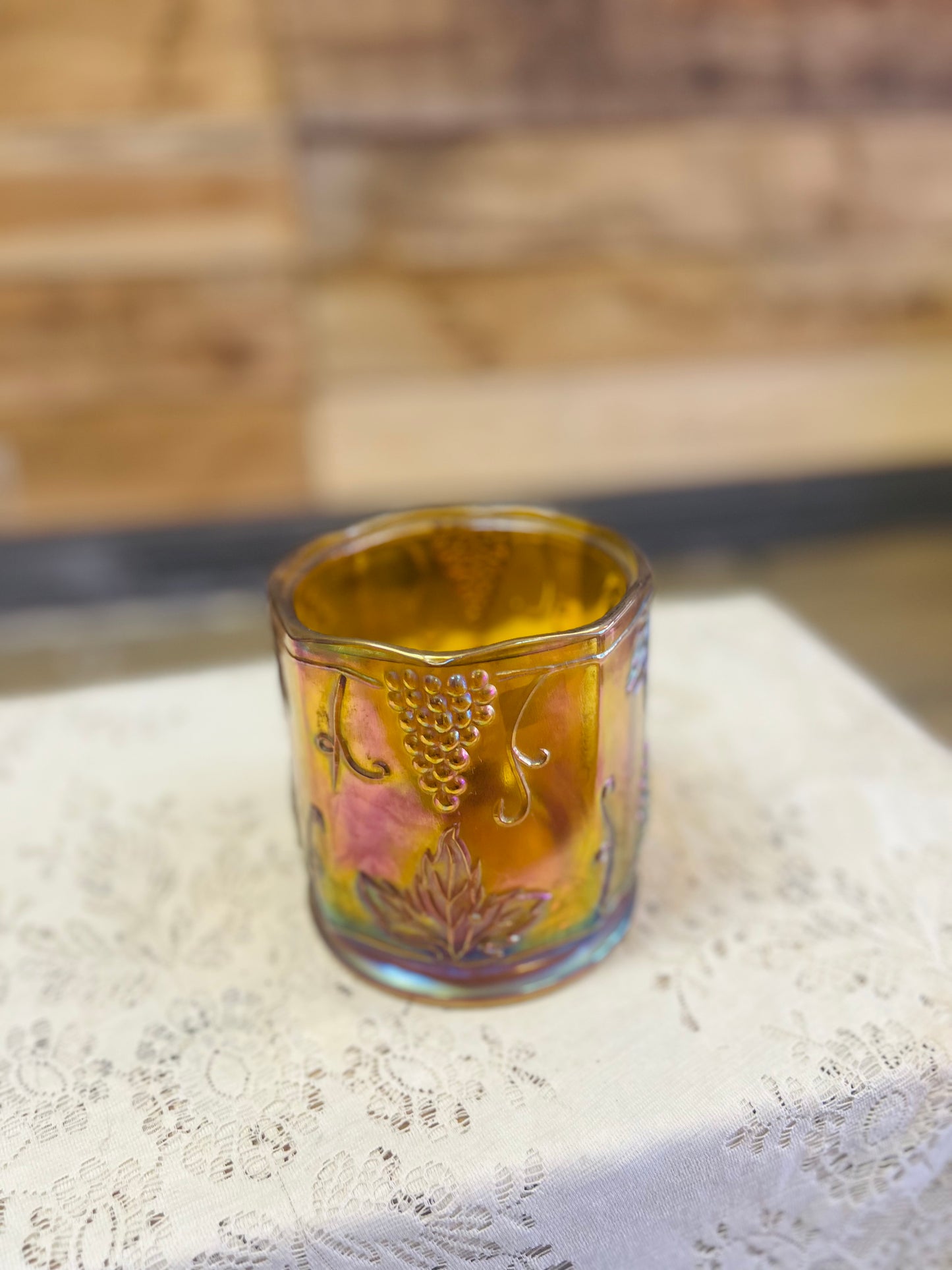 Vintage Carnival Glass Amber Jar