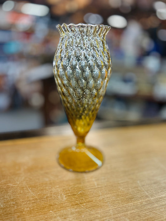 Vintage Amber Glass Vase with Bubble Pattern