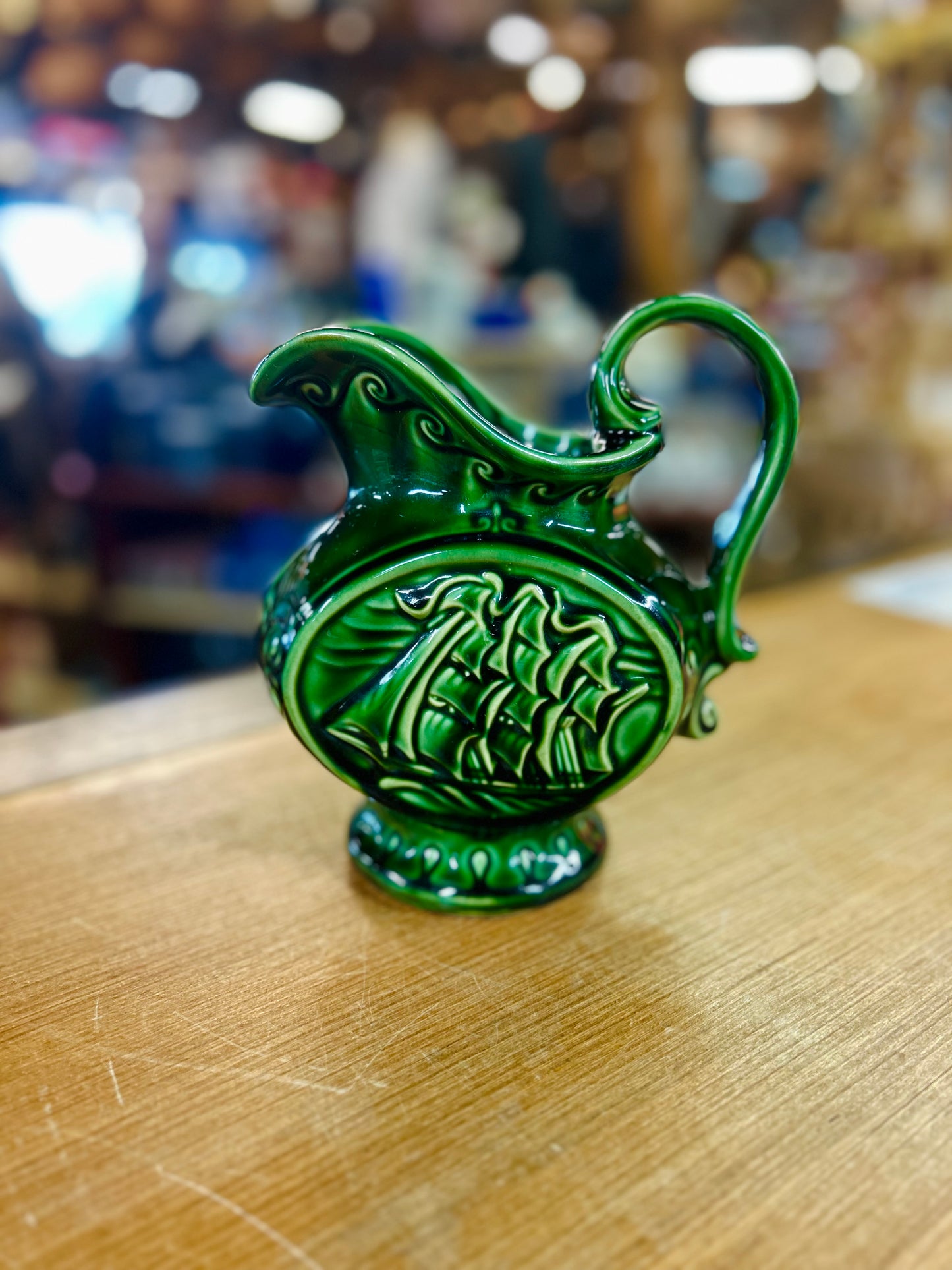 Vintage McCoy Green Sailing Ship Pitcher
