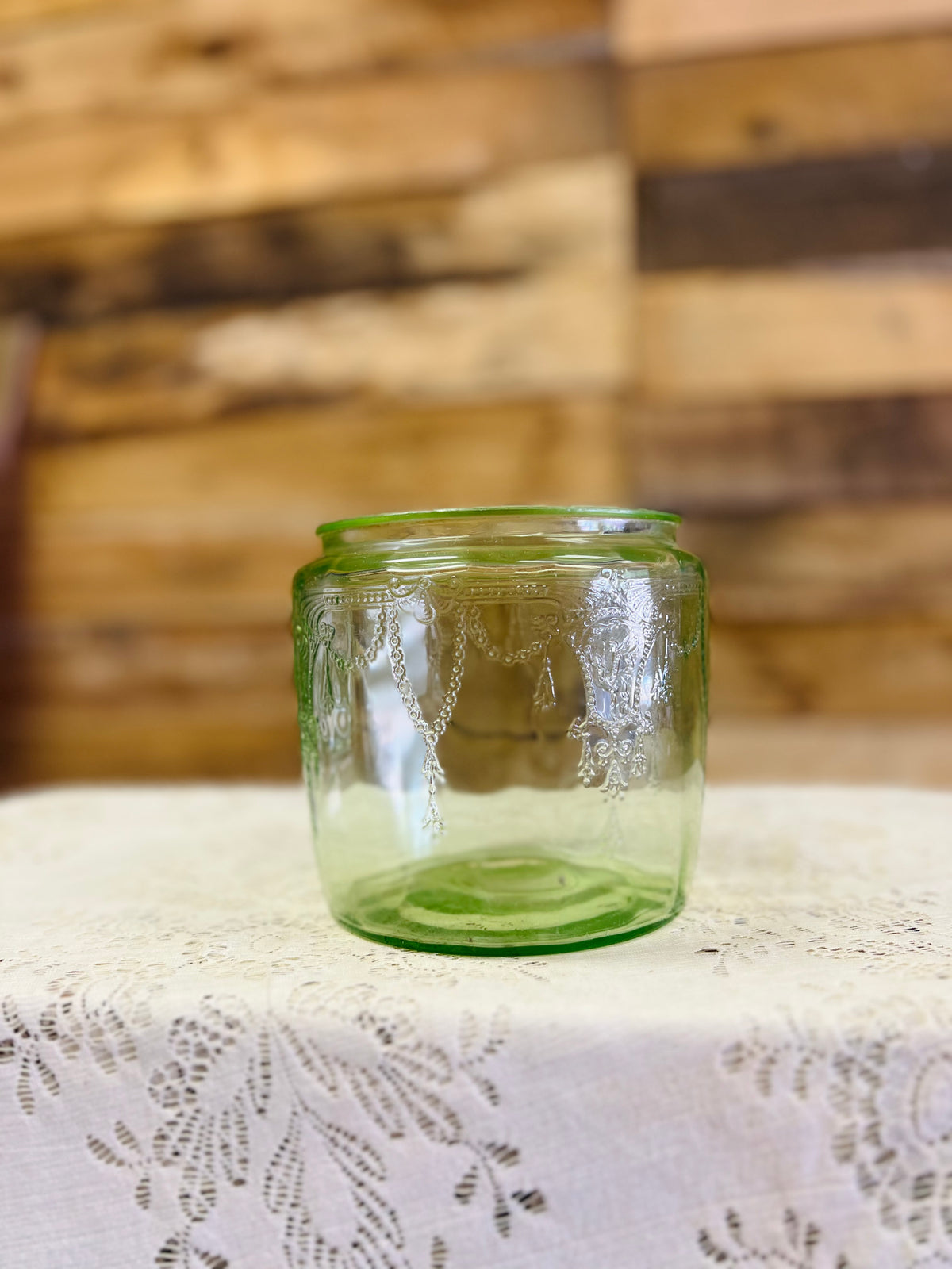Vintage Green Uranium Glass Biscut Jar