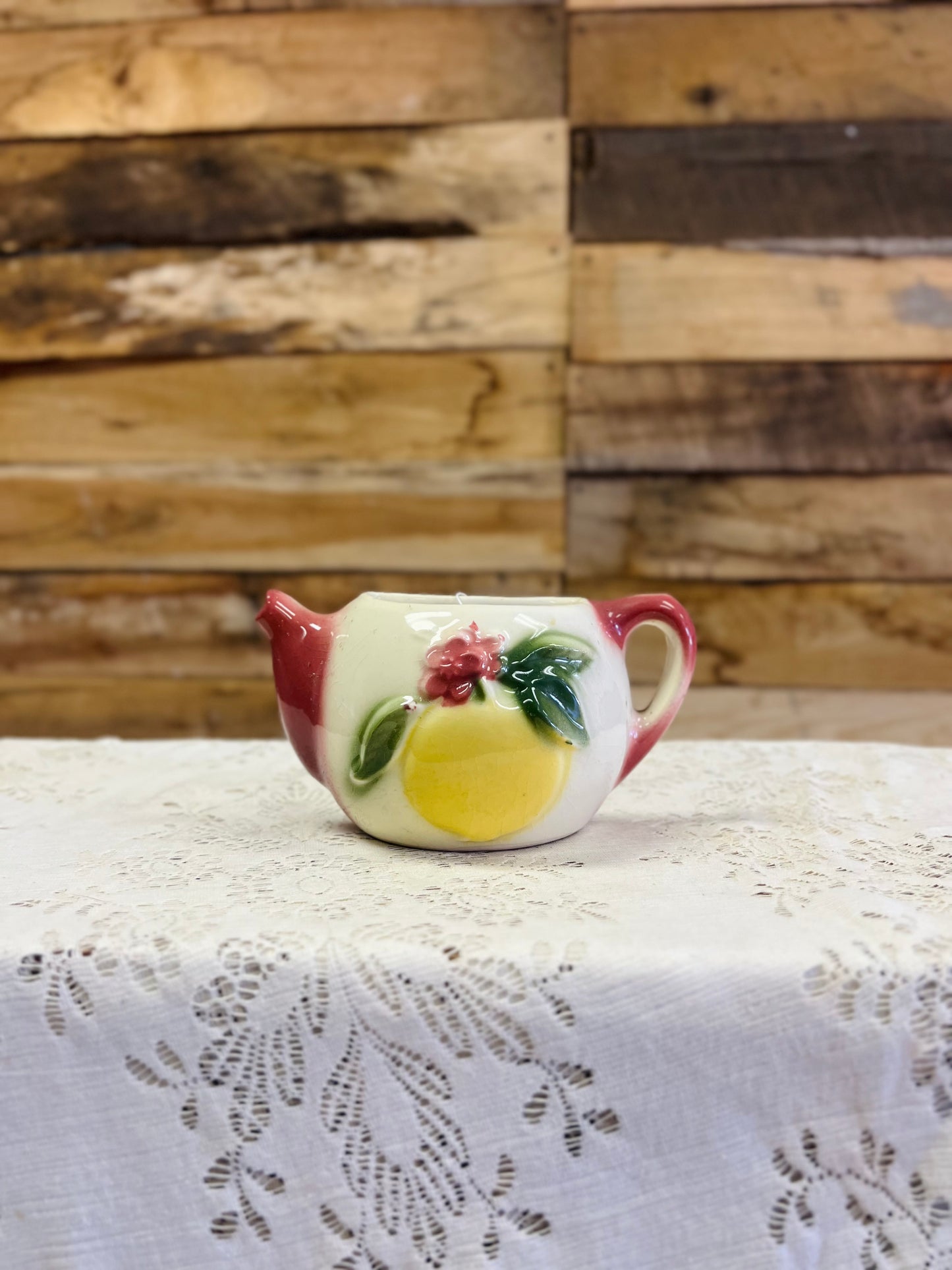 Vintage Shawnee Pottery Wall Pocket with Lemon Teapot Design