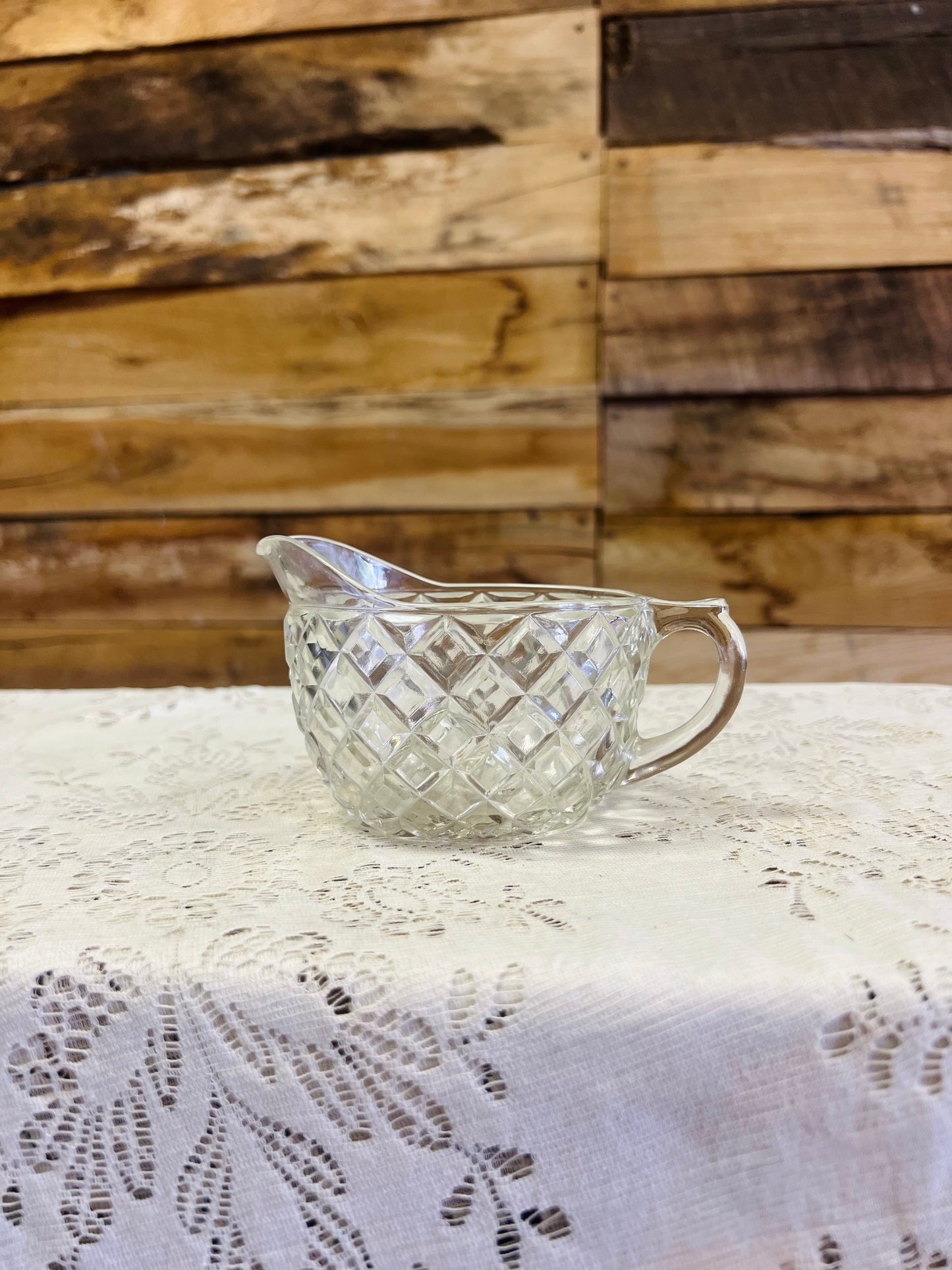 Old Clear Glass Diamond Pattern Creamer