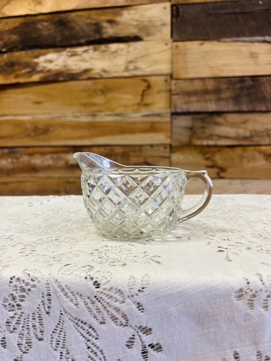 Old Clear Glass Diamond Pattern Creamer