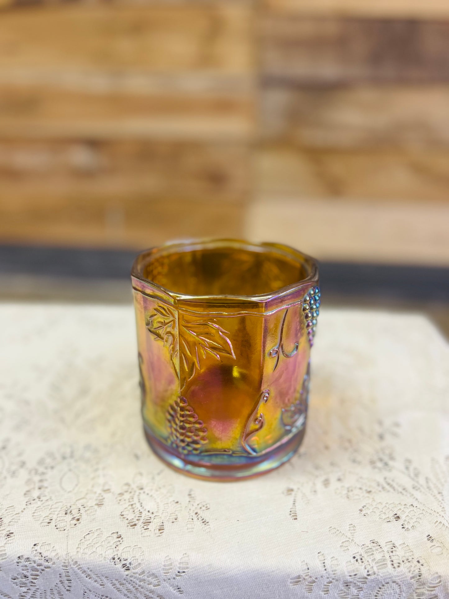 Vintage Carnival Glass Amber Jar