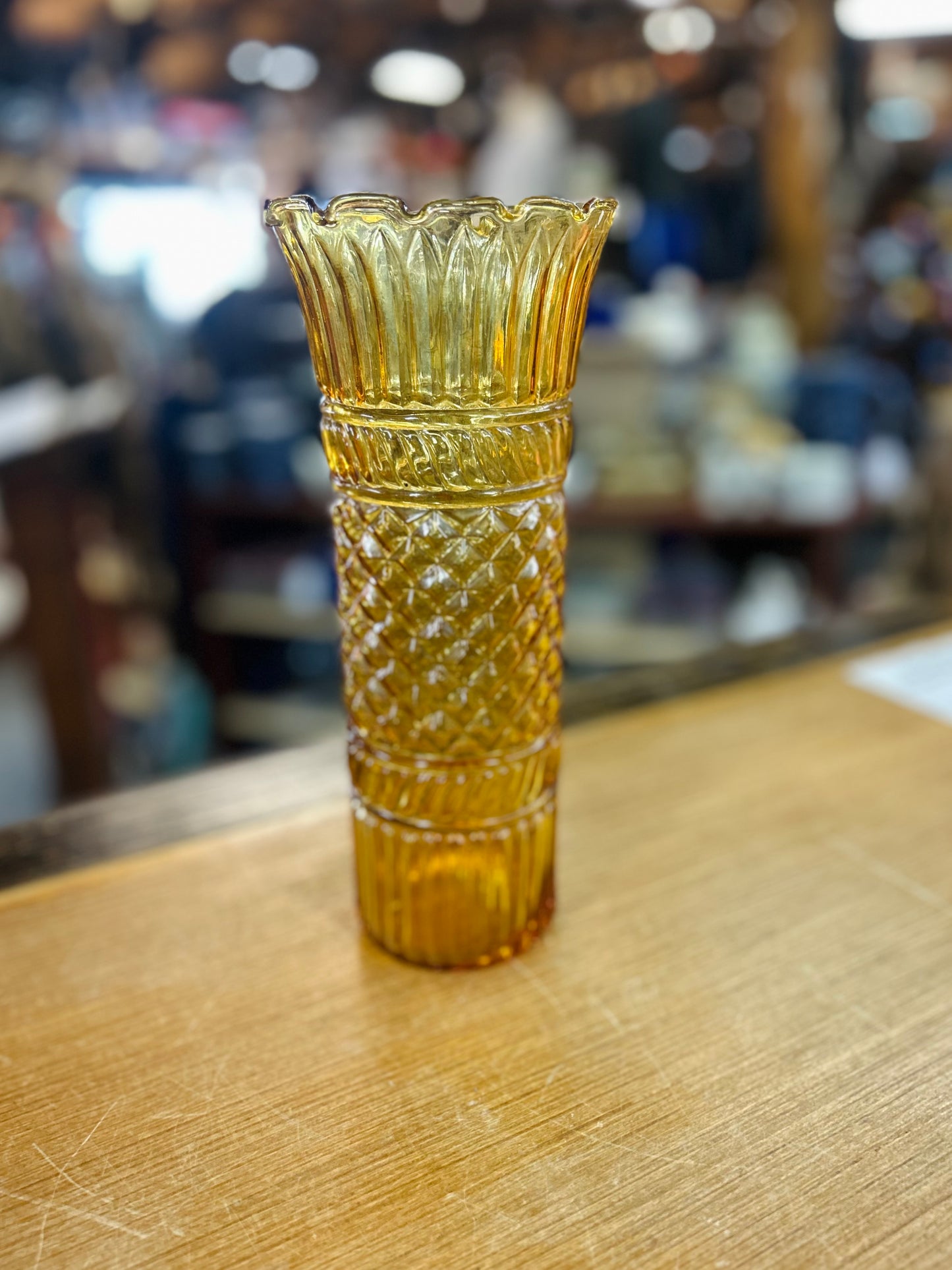 Vintage Tall Amber Glass Vase