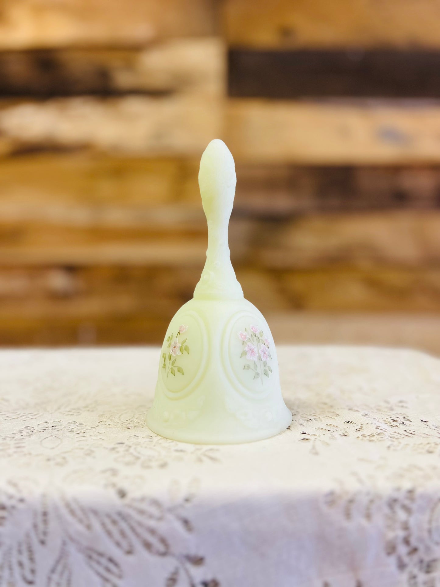 Vintage Green Fenton Uranium Handpainted Bell