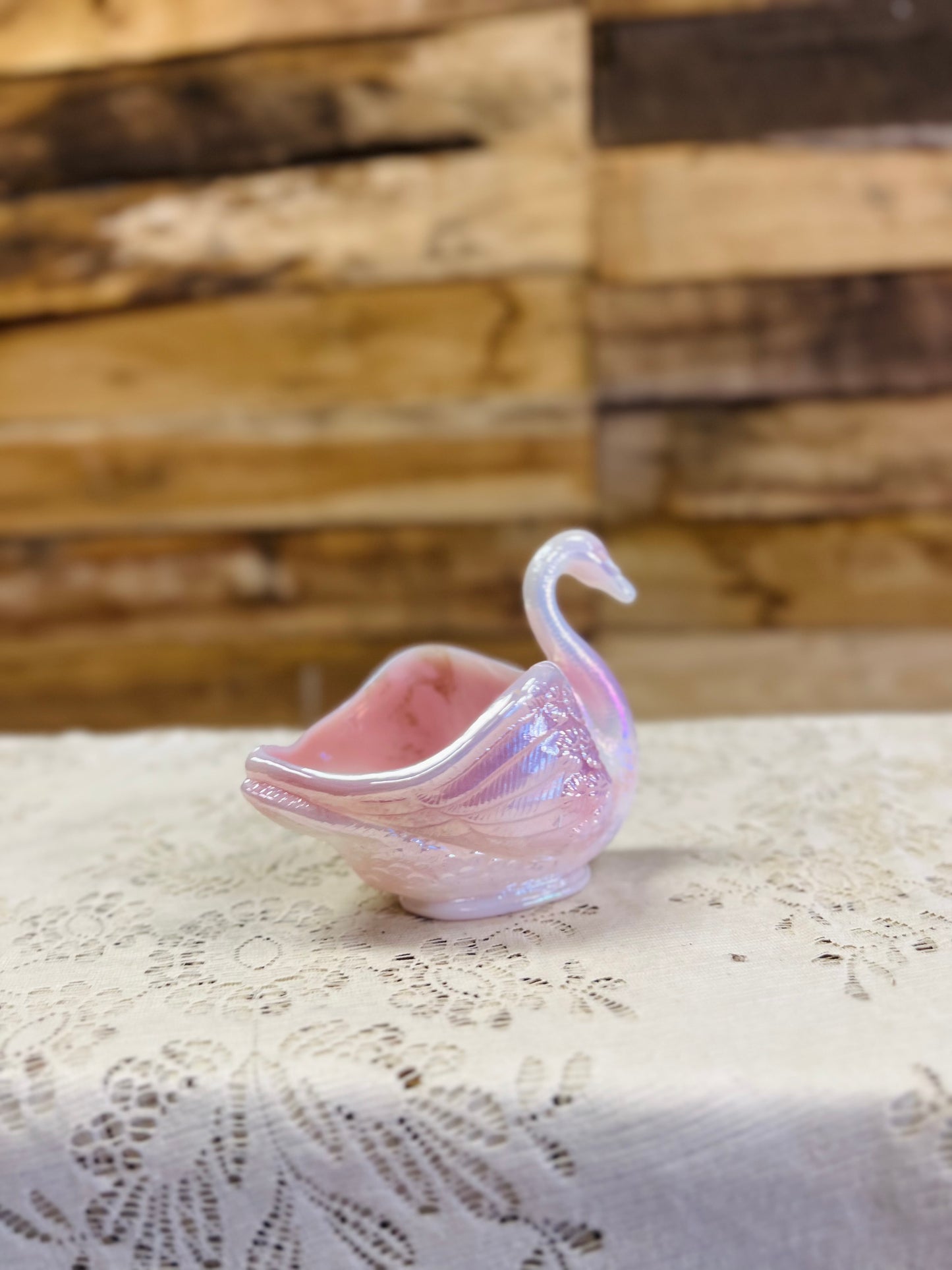 Vintage Fenton Rosaline Swan Figureine Trinket Dish