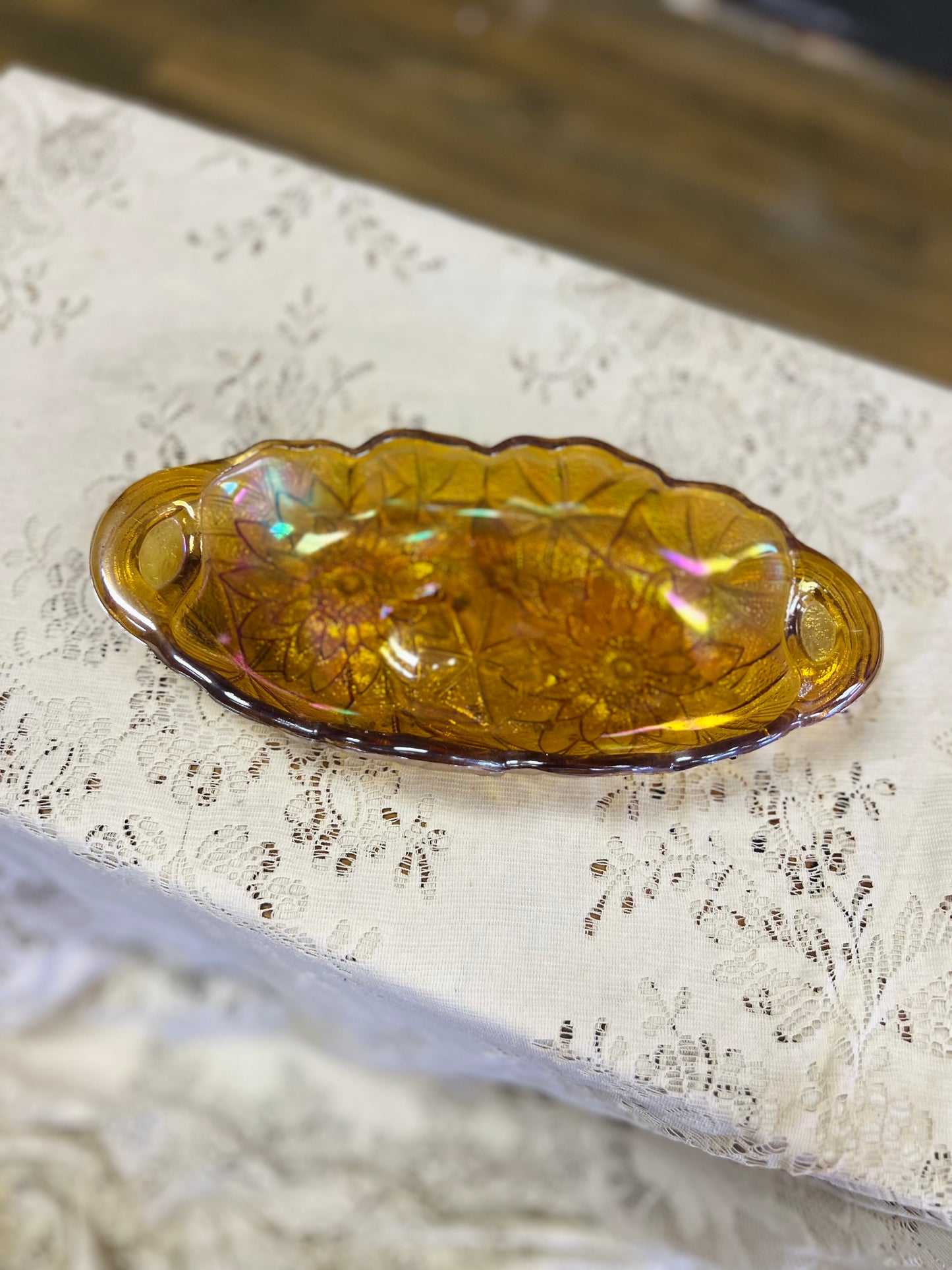 Vintage Indiana Glass Marigold Carnival Relish Dish