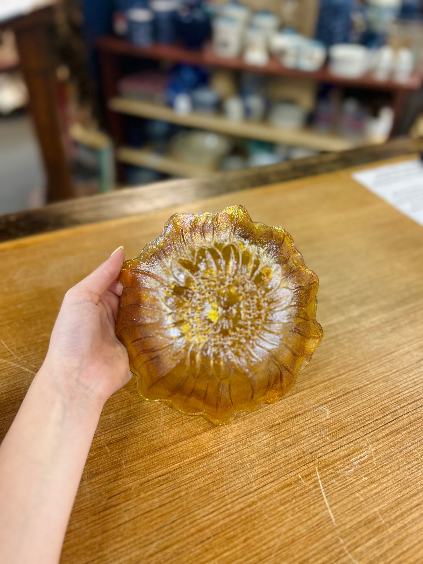 Vintage Indiana Glass Sunflower Bowl Featuring Marigold Carnival Iridescent Finish