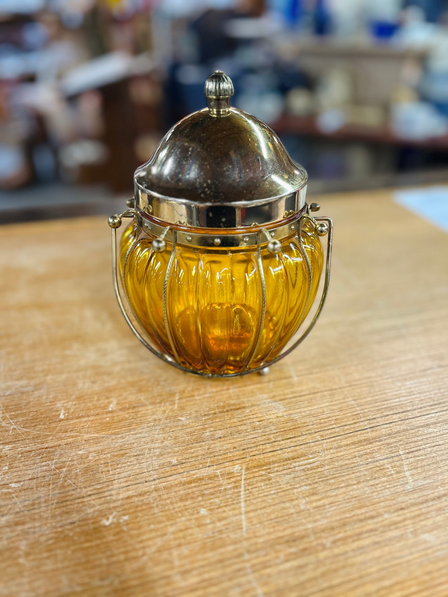 Vintage Japanese Amber Glass Musical Candy Jar