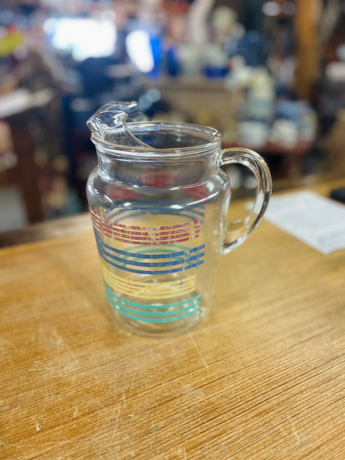 Old 40s-50s Multi Colored Rings Water Pitcher