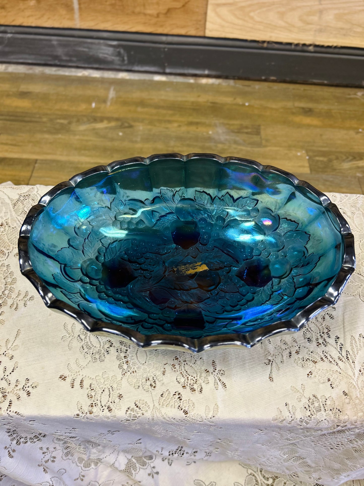 Vintage Indiana Glass Blue Carnival Fruit Bowl