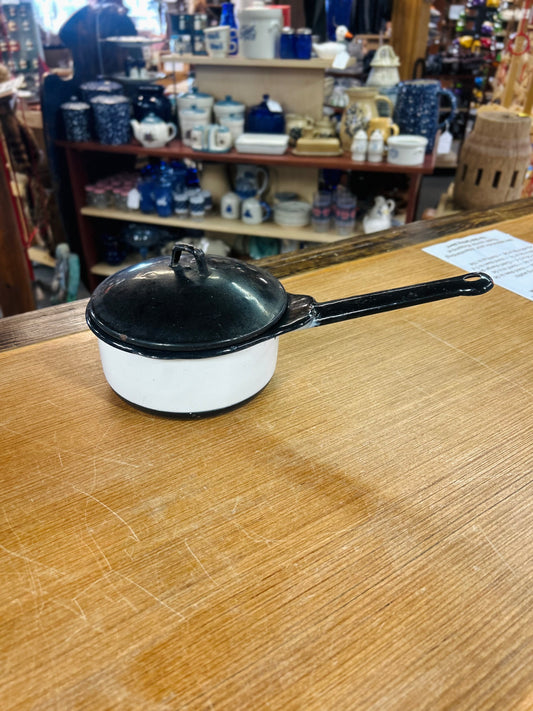 Vintage White Ceramic Pot With Black Lid