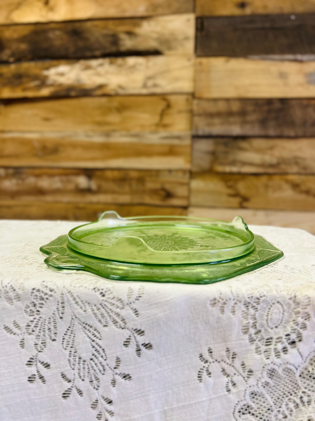 Vintage Green Uranium Glass Cake Platter
