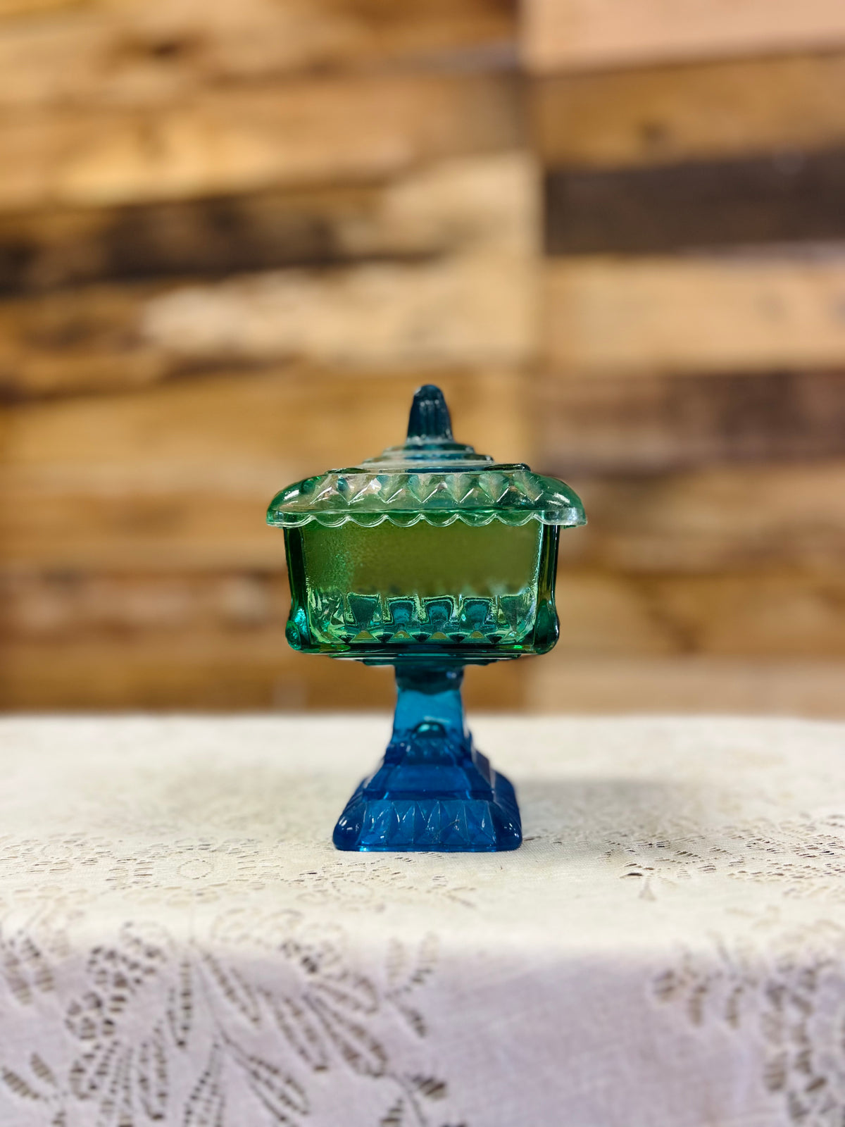 Vintage Blue & Green Ombre Pedestal Dish