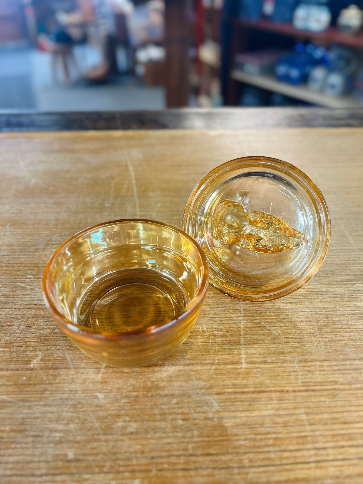 Vintage Scottie Dog Powder Puff Amber Glass