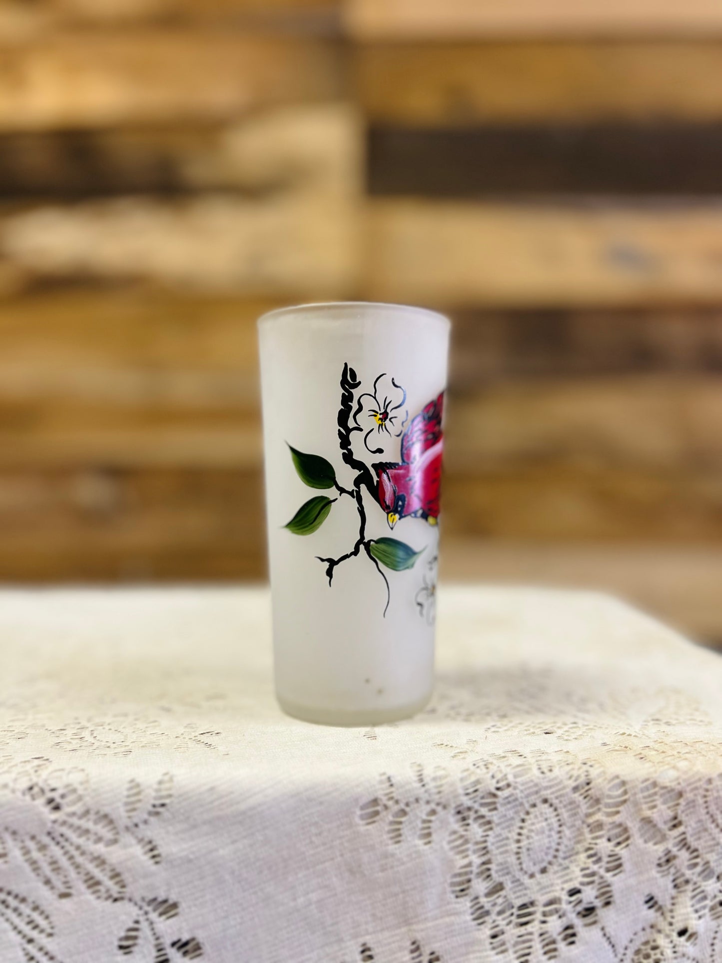 Vintage Frosted Cardinal Glass Cup