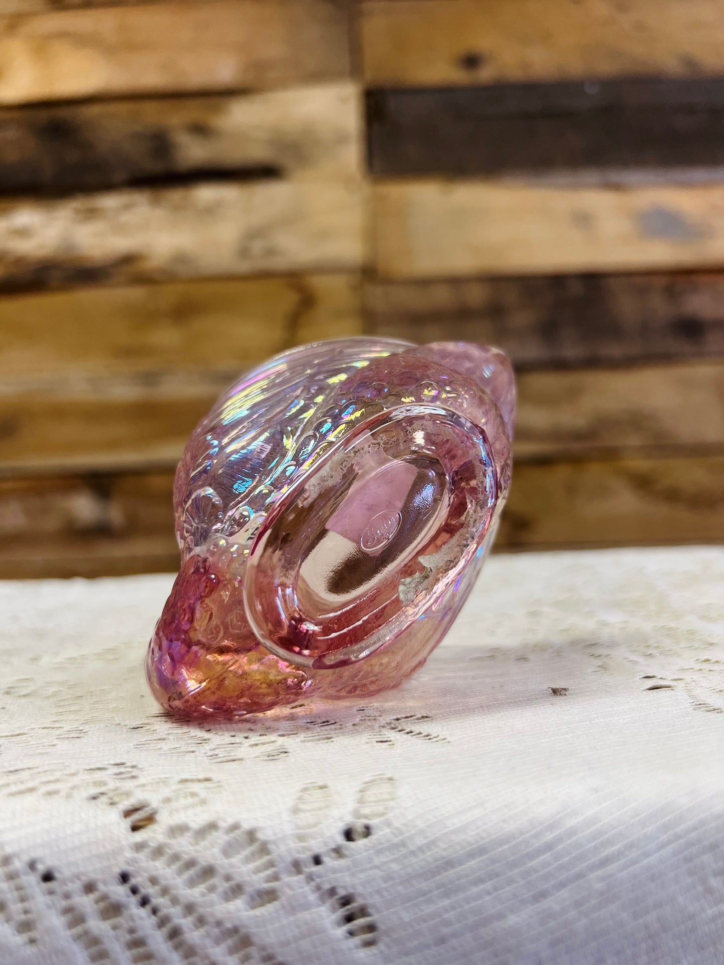 Vintage Fenton Pink Carnvial Swan Figurine Trinket Dish
