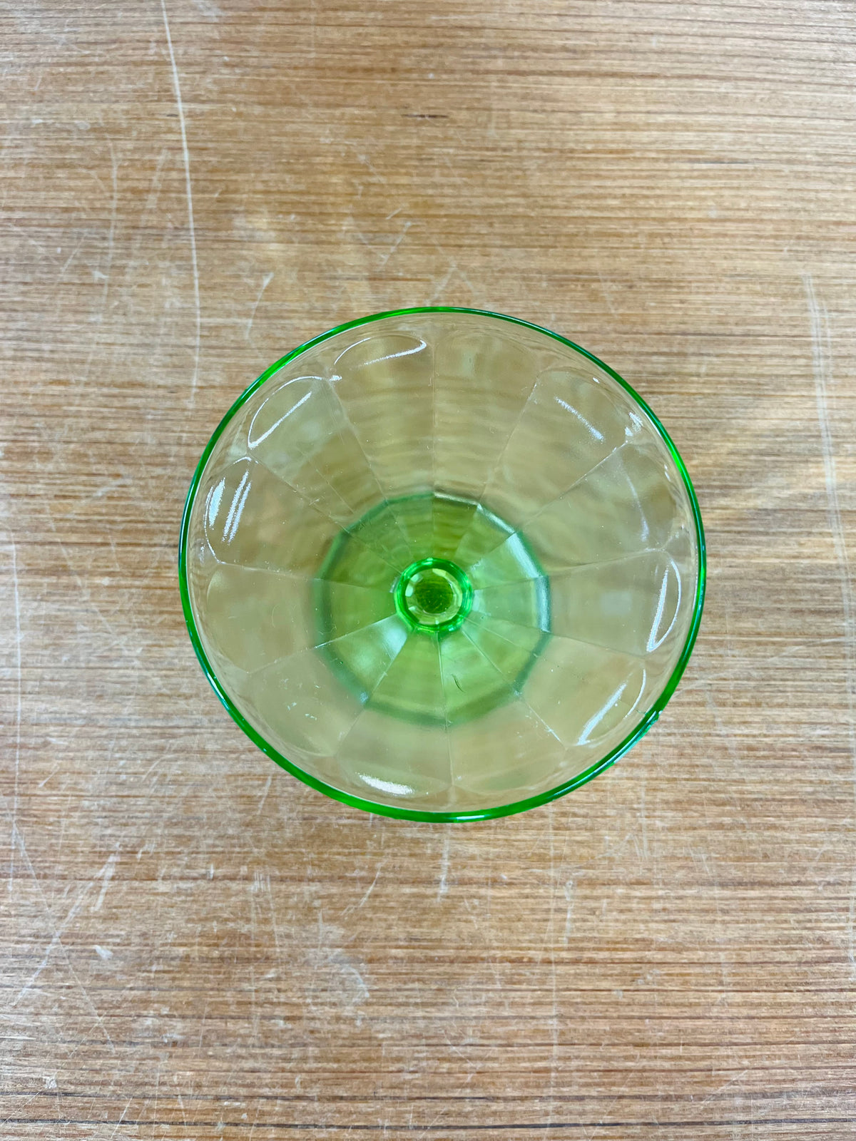Vintage Uranium Glass Footed Panled Sherbert Bowl