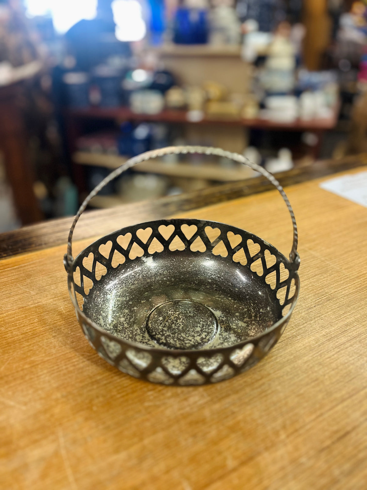 Vintage Handmade Silver Plated Metal Basket