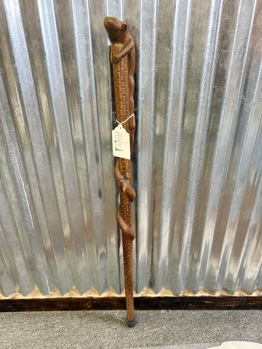 Old Intricate Hand Carved Serpant and Frog Walking Stick