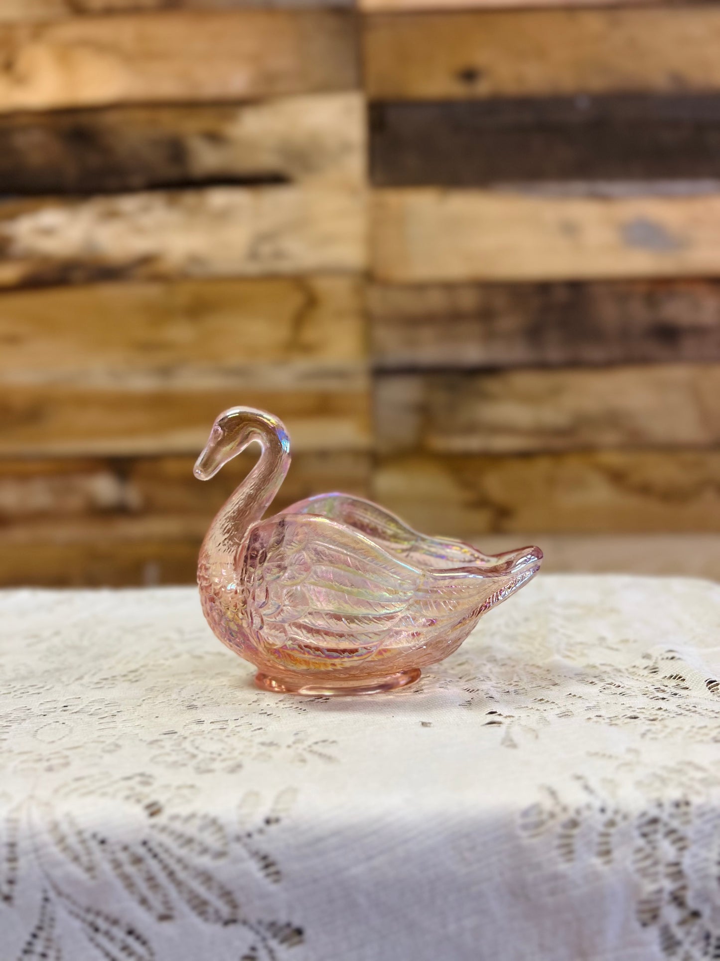 Vintage Imperial By Lennox Pink and Iridescent Swan Figurine Trinket Dish
