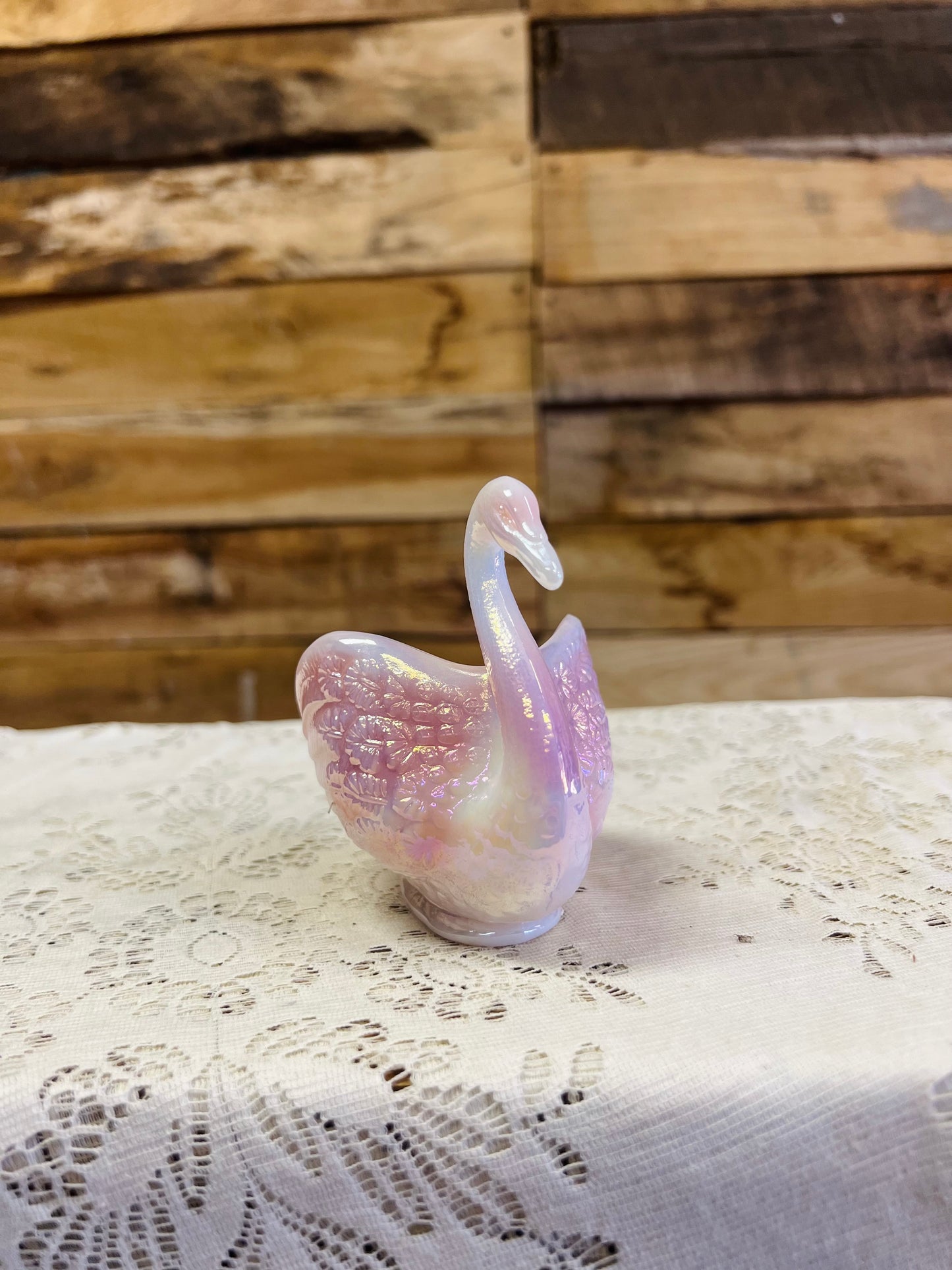 Vintage Fenton Rosaline Swan Figureine Trinket Dish