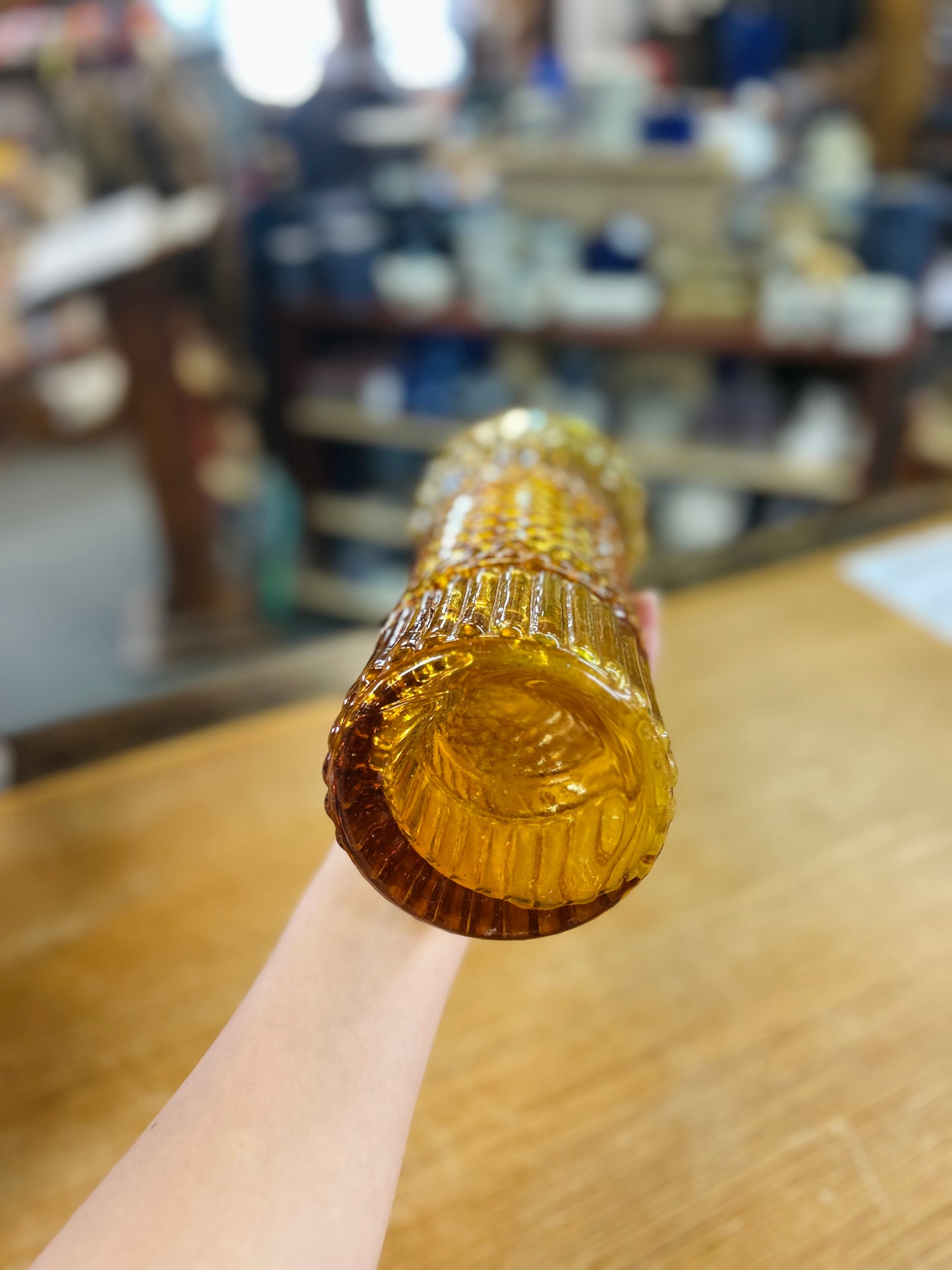 Vintage Tall Amber Glass Vase