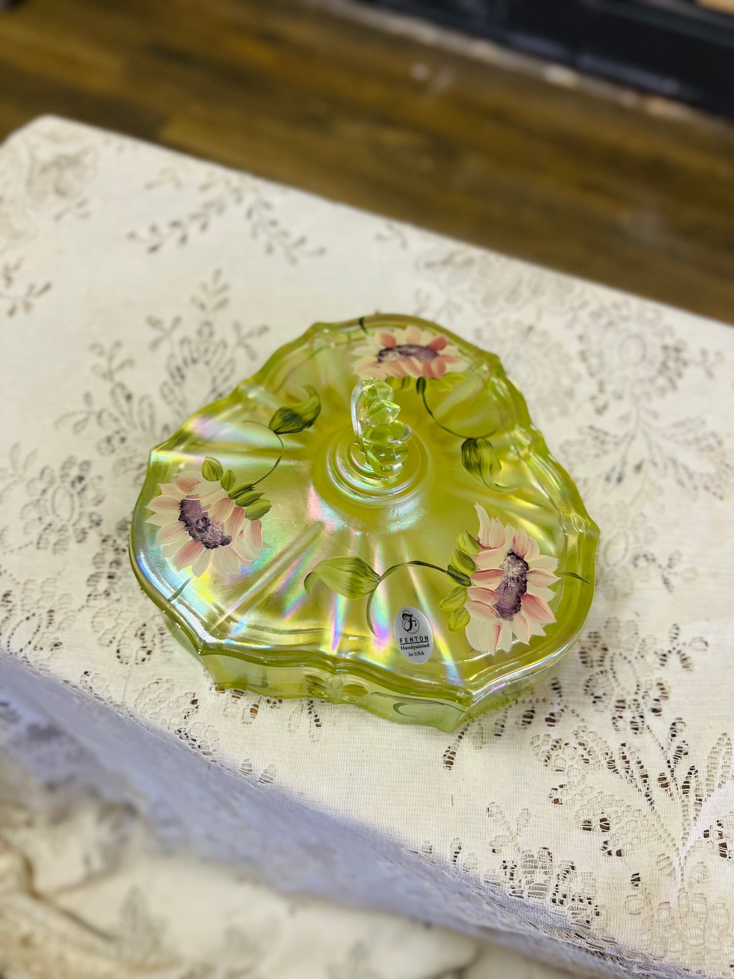 Vintage Fenton Green Candy Dish
