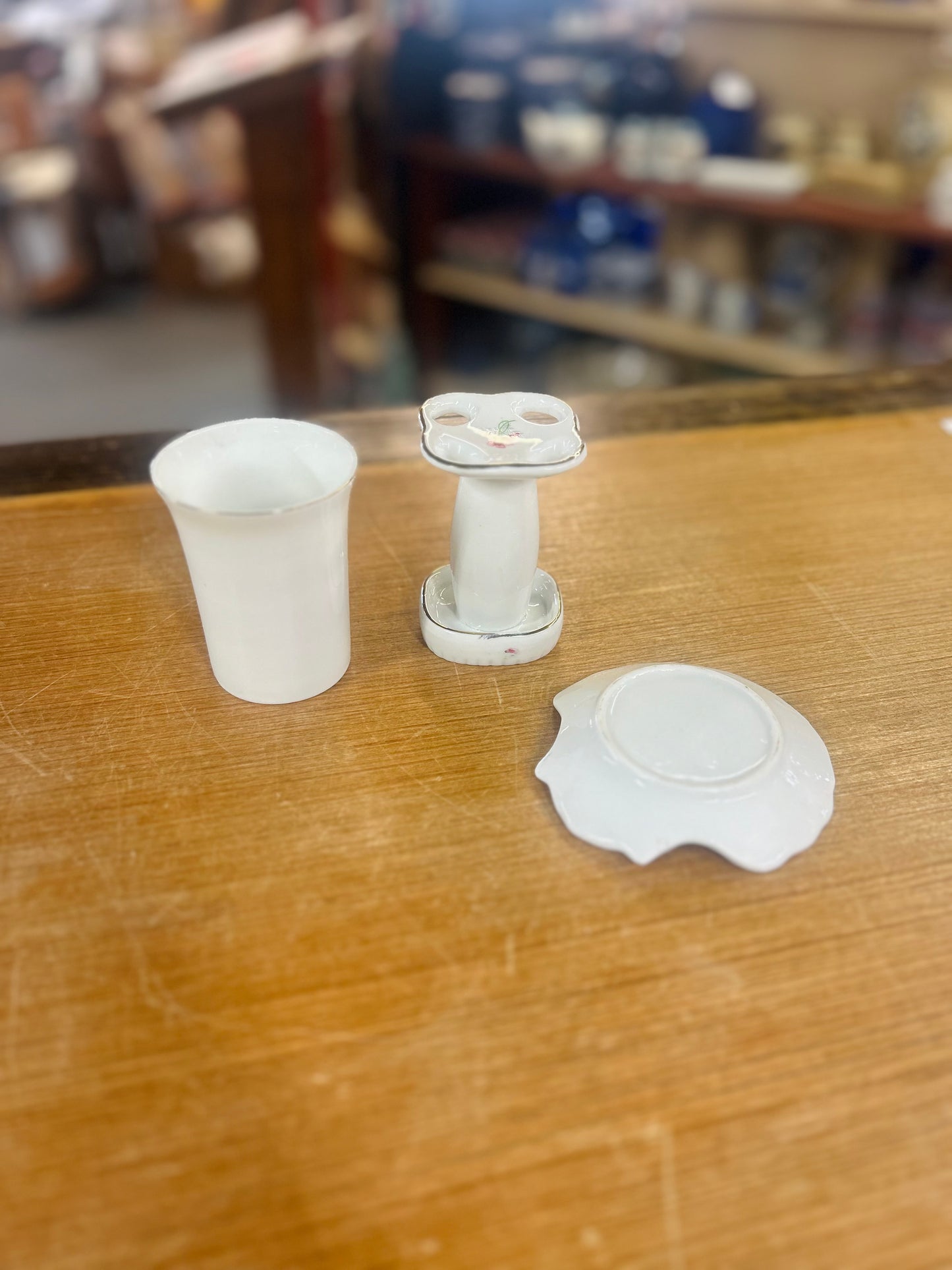 Vintage Tooth Brush Holder, Soap Dish, and Tumbler Set