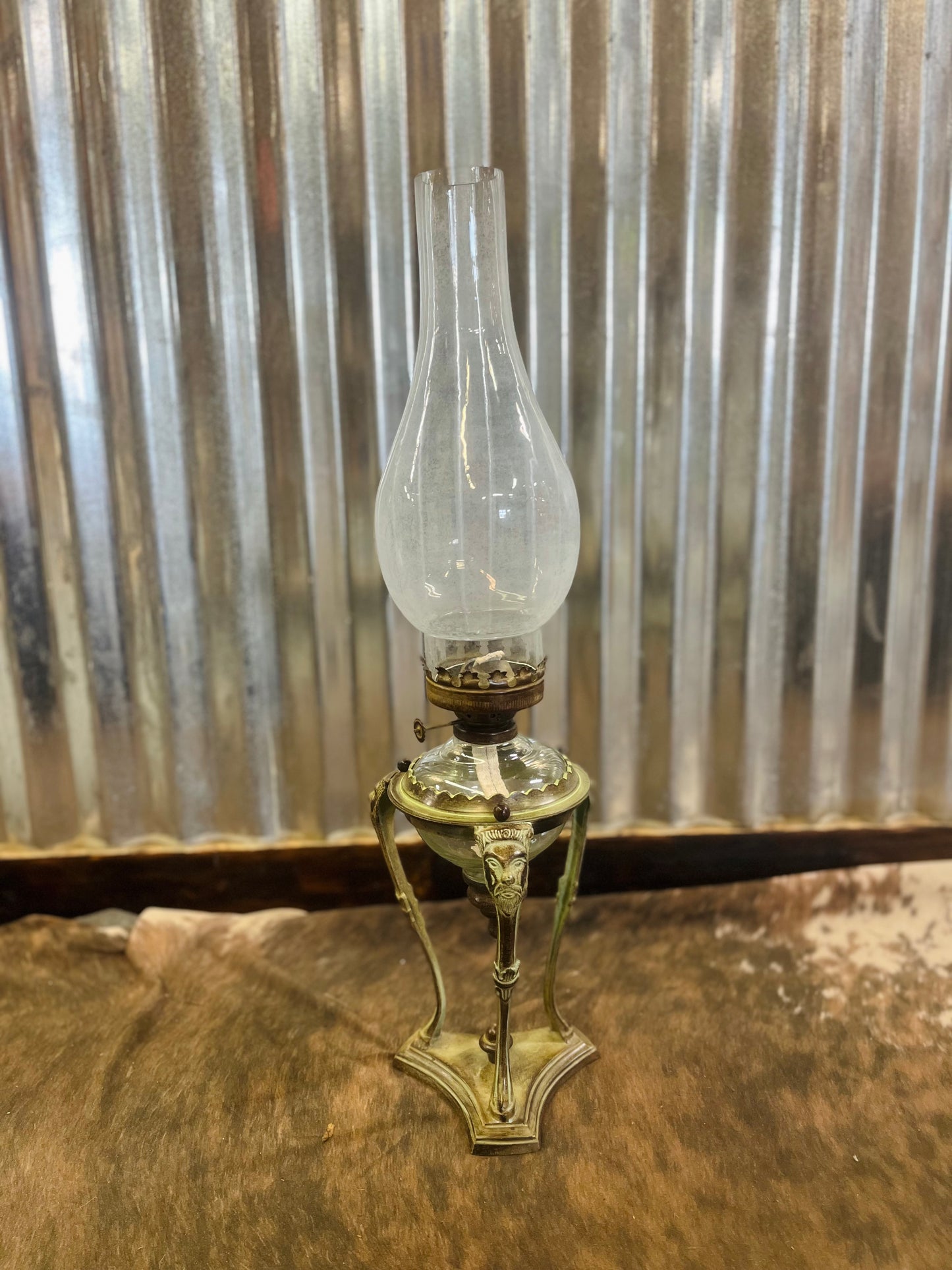 Vintage Rustic Green Oil Lamp