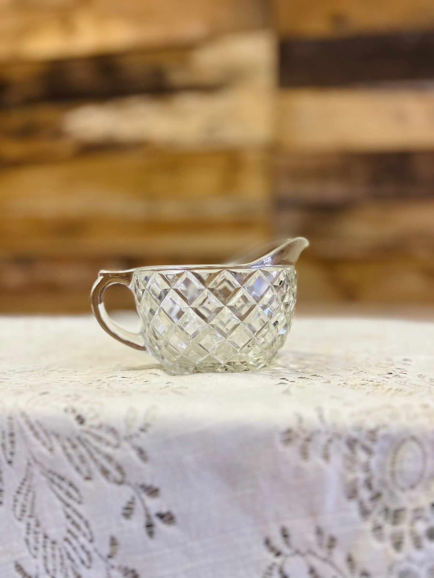 Old Clear Glass Diamond Pattern Creamer