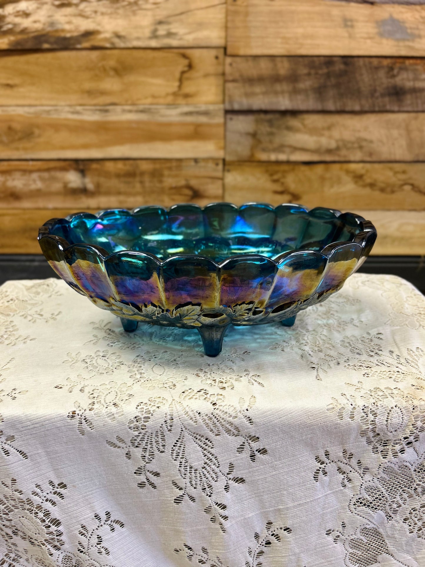 Vintage Indiana Glass Blue Carnival Fruit Bowl