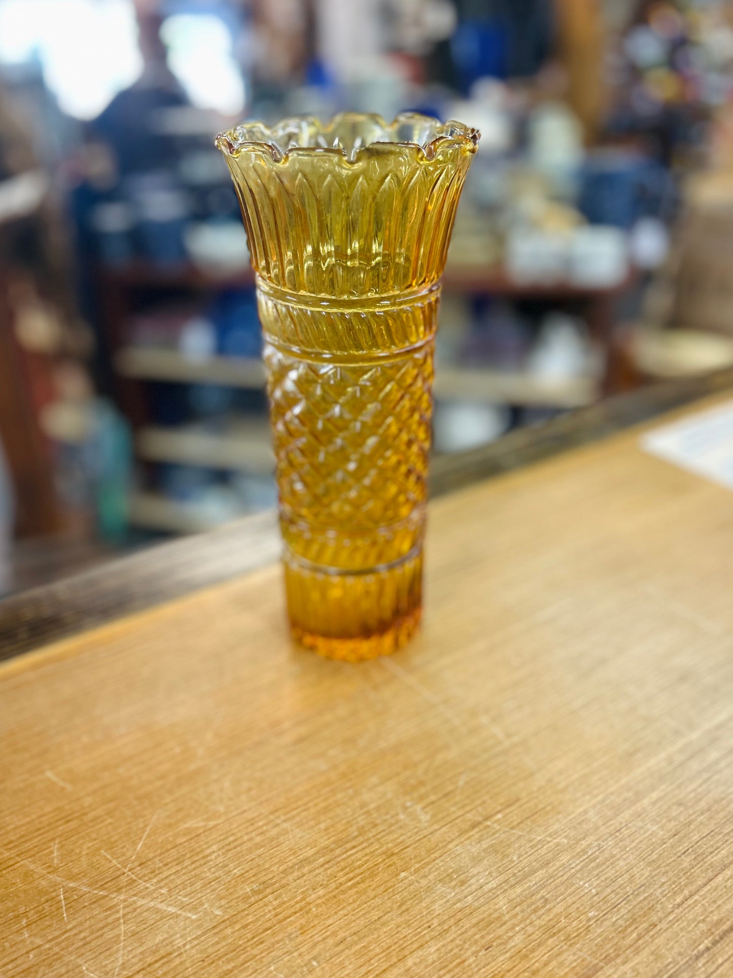 Vintage Tall Amber Glass Vase