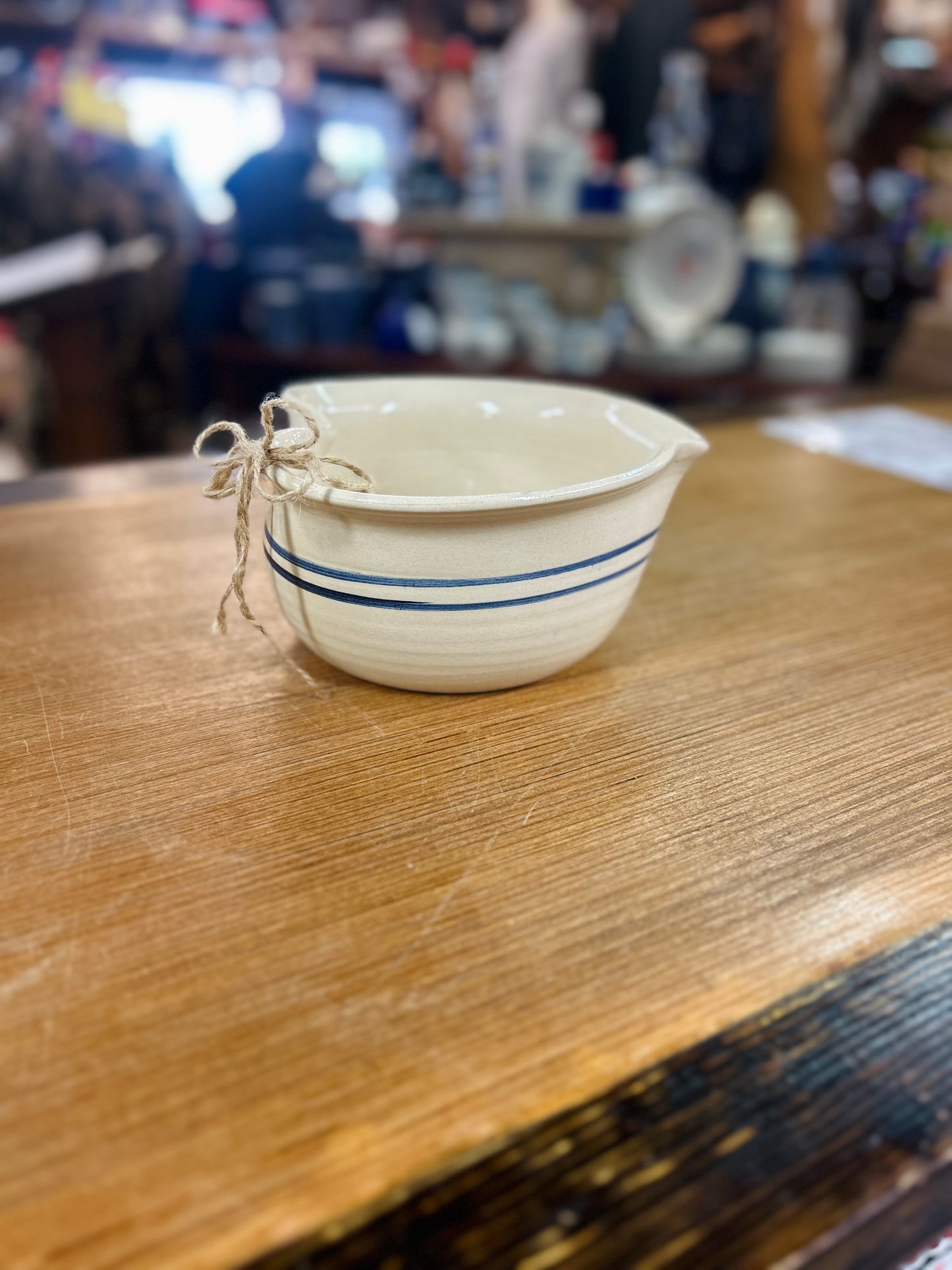 Vintage Marshall Pottery Heart Shaped Bowl with Blue Stripes
