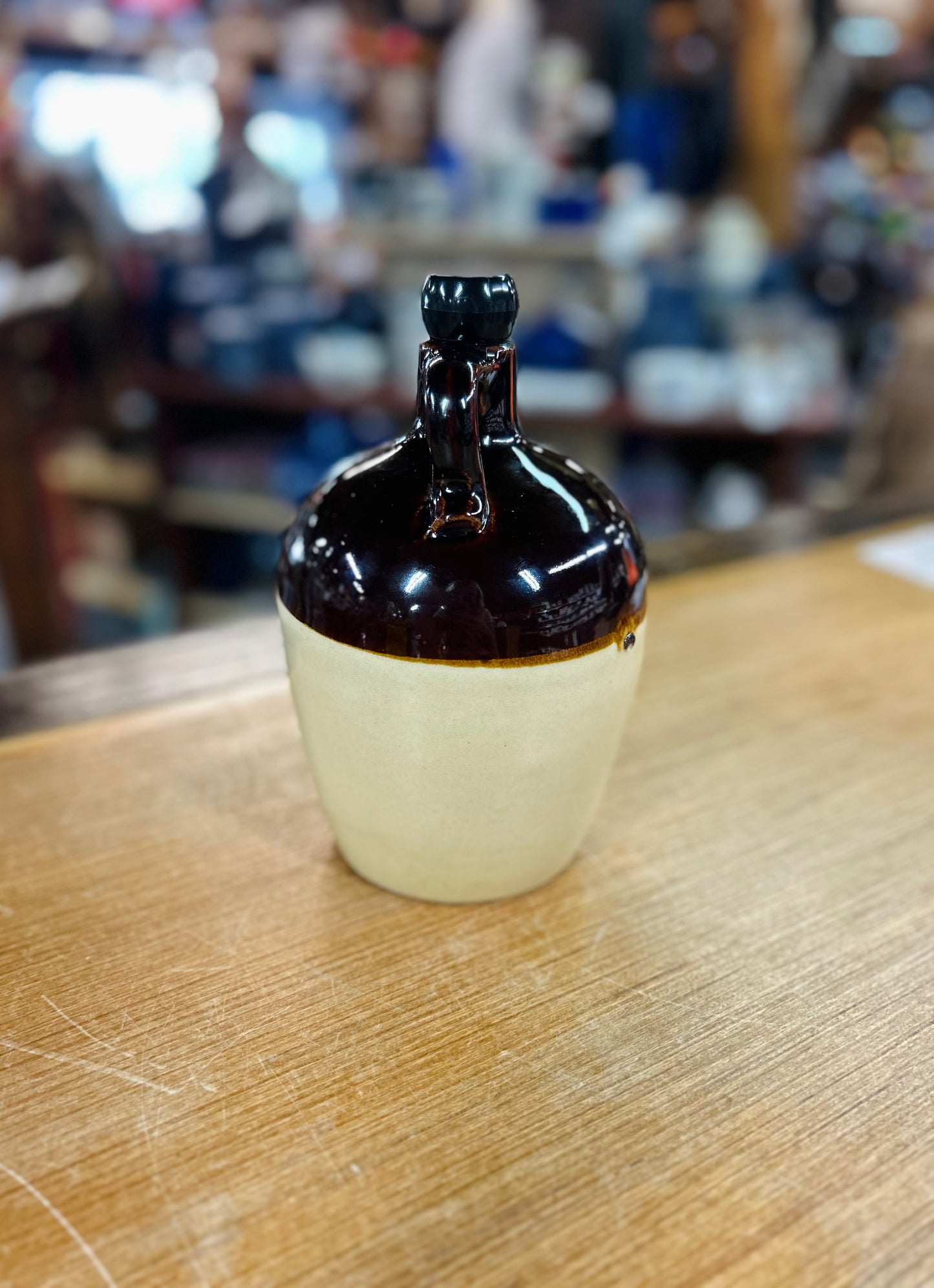 Vintage Brown and Beige Jug with Lid