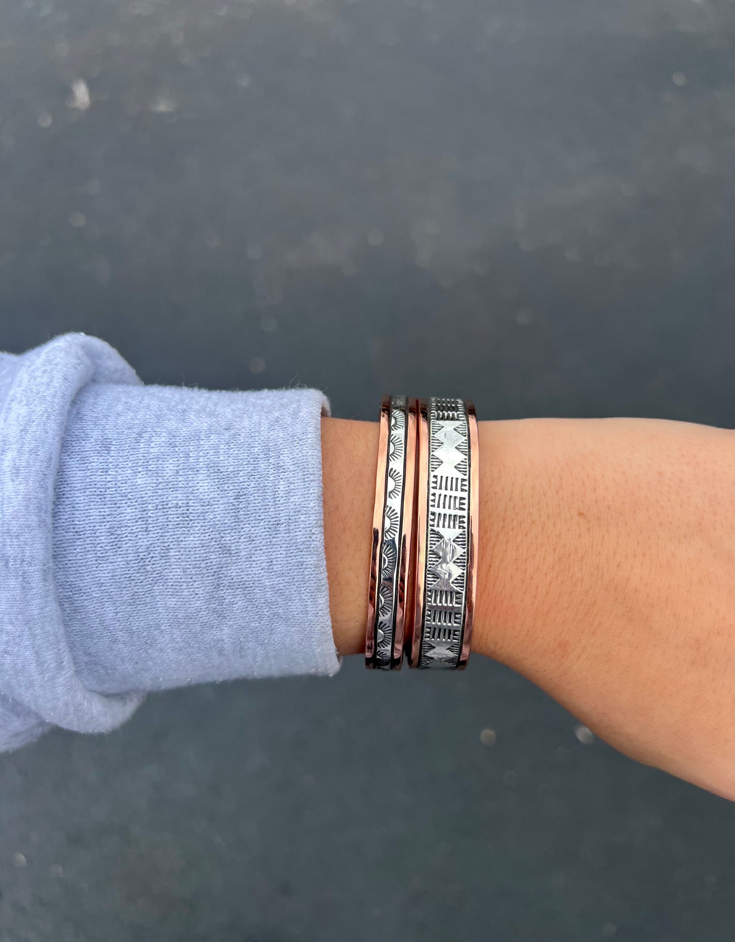 Copper and Sterling Silver Stamped Cuff