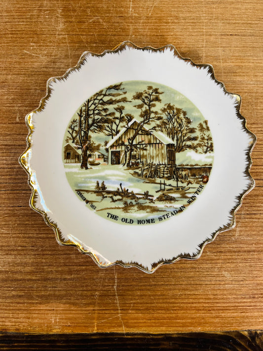 Vintage Currier & Ives "The Old Home And Stead In Winter" Plate