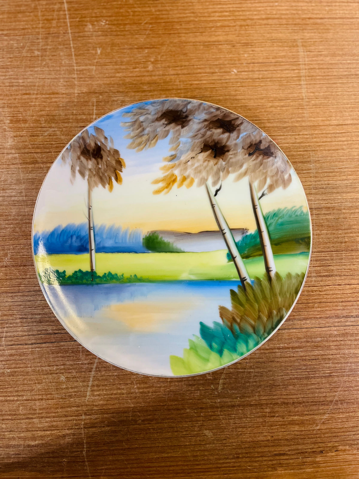 Vintage Hand Painted Plate With Palm Trees