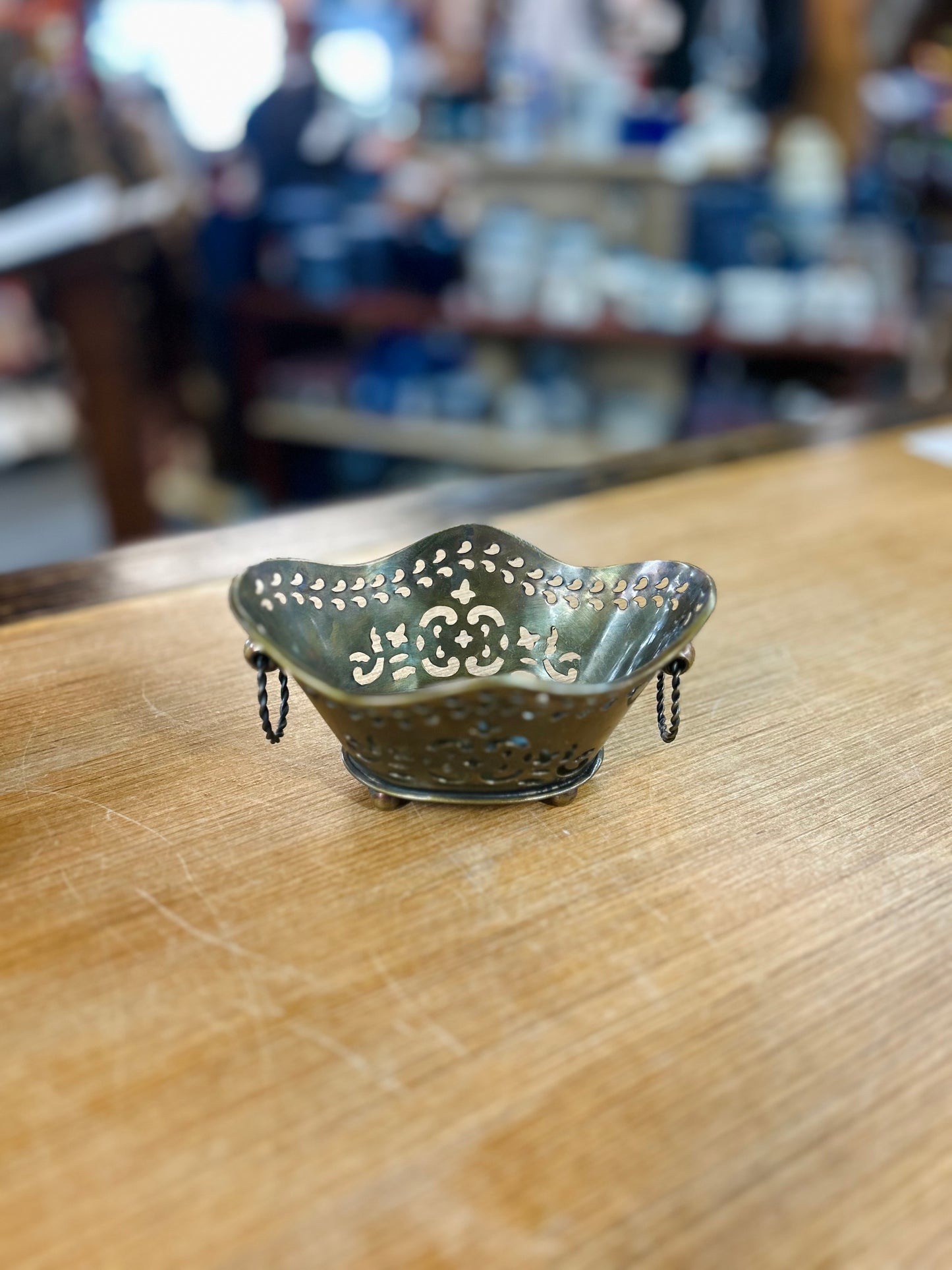 Vintage Royal Sheffield Brass Basket with Openwork Designs