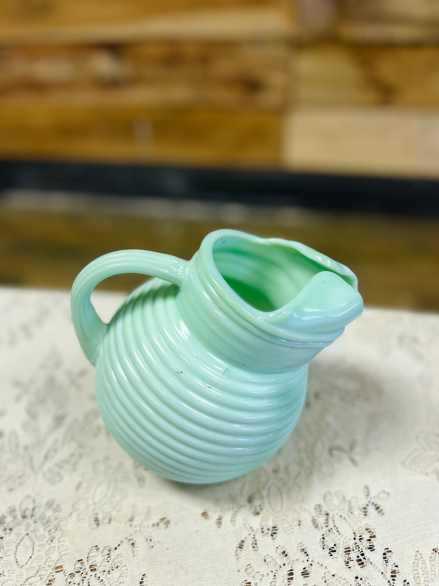 Vintage Green Jadeite Angled Pitcher