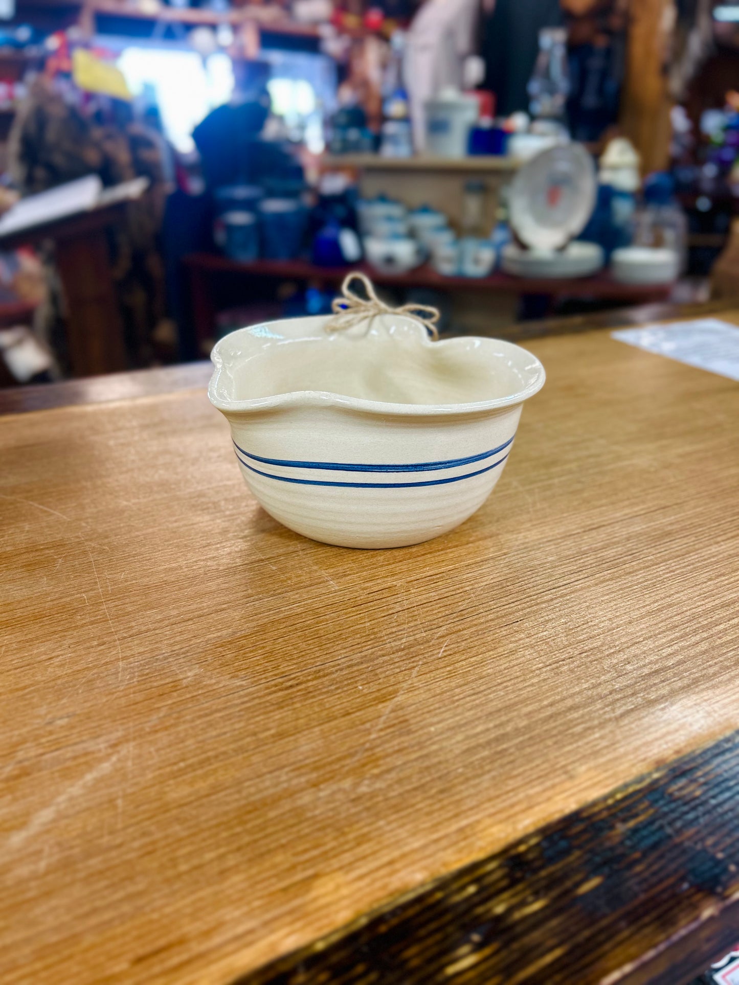Vintage Marshall Pottery Heart Shaped Bowl with Blue Stripes