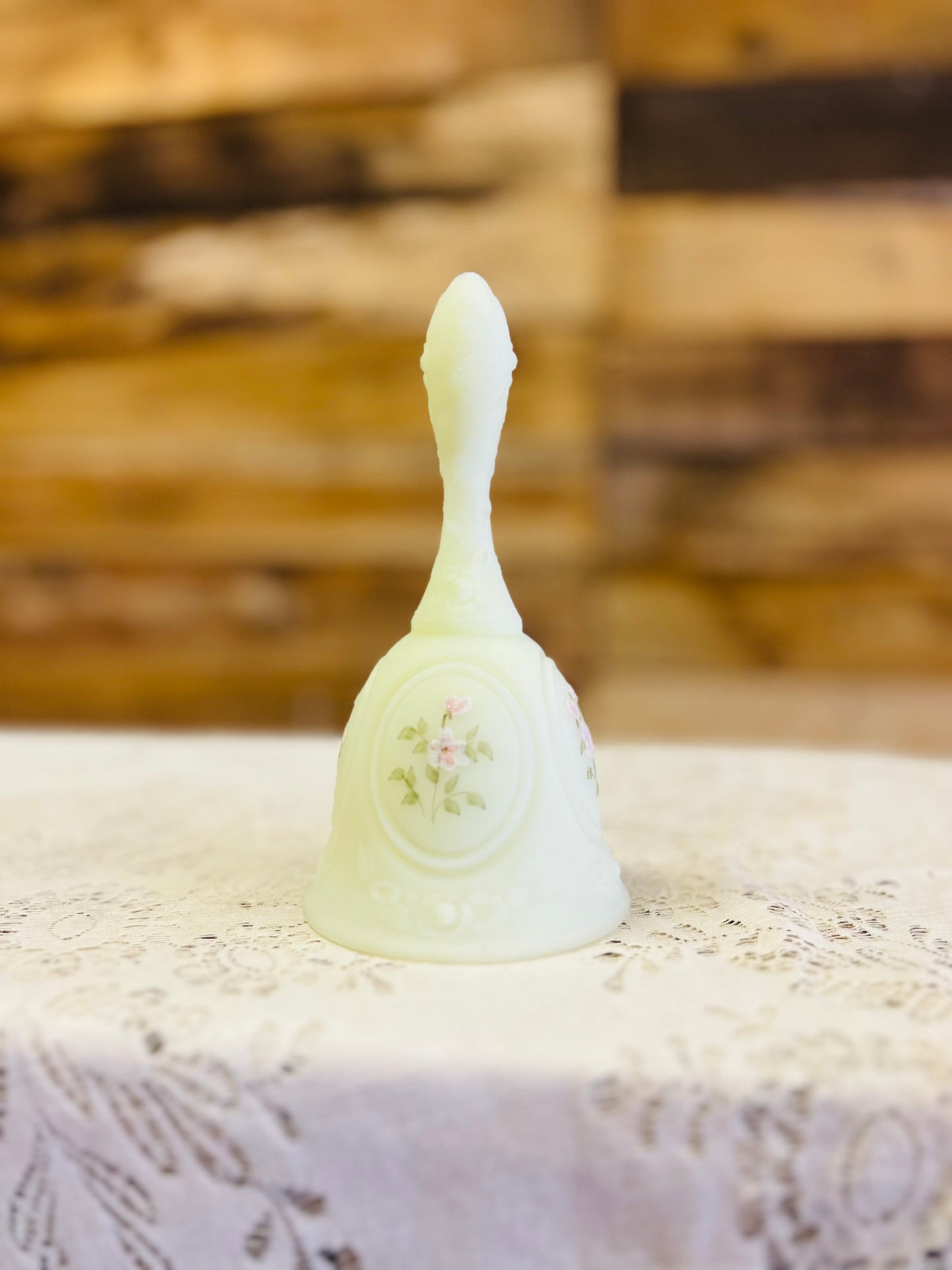 Vintage Green Fenton Uranium Handpainted Bell