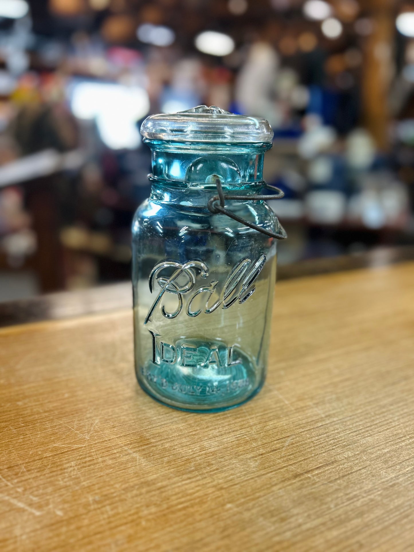 Antique Blue "Ball Ideal" Mason Jar with Lid
