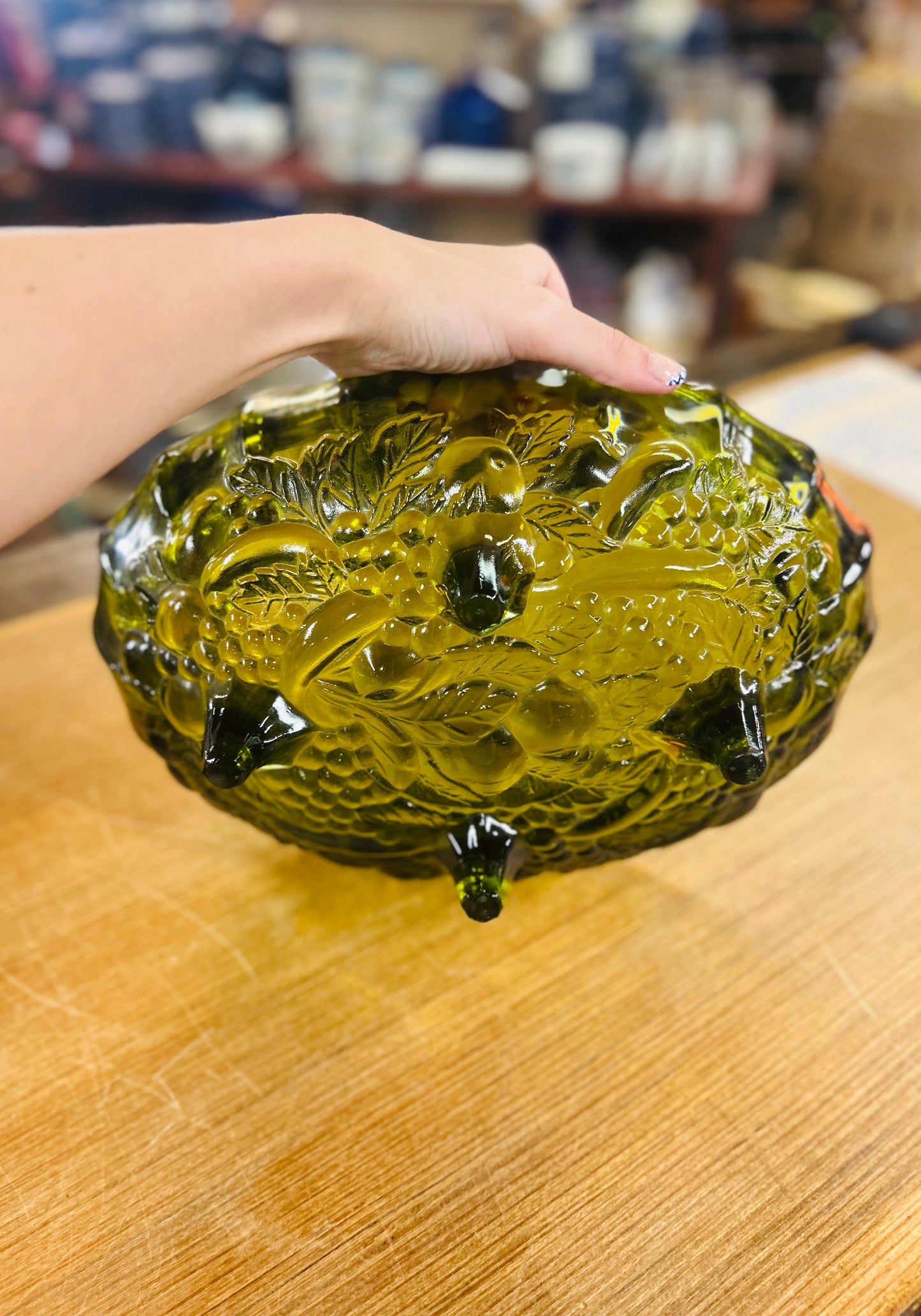 Vintage Green Indiana Glass Fruit Bowl