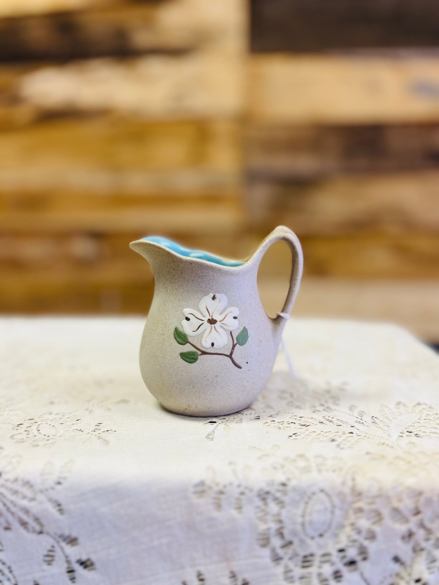 Vintage The Pigeon Forge Pottery Blue and Gray Floral Pitcher