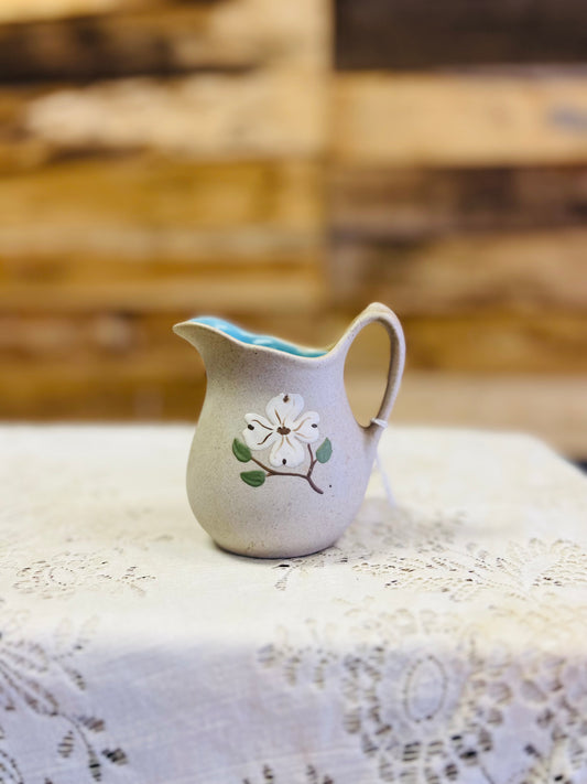 Vintage The Pigeon Forge Pottery Blue and Gray Floral Pitcher