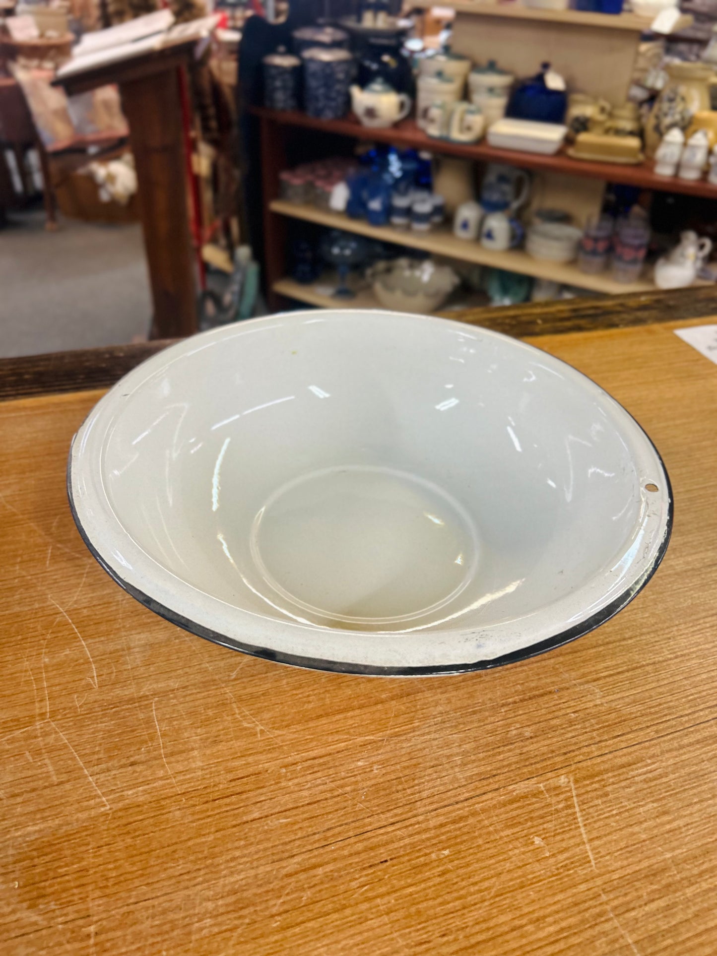 Old White Bowl with Black Trim