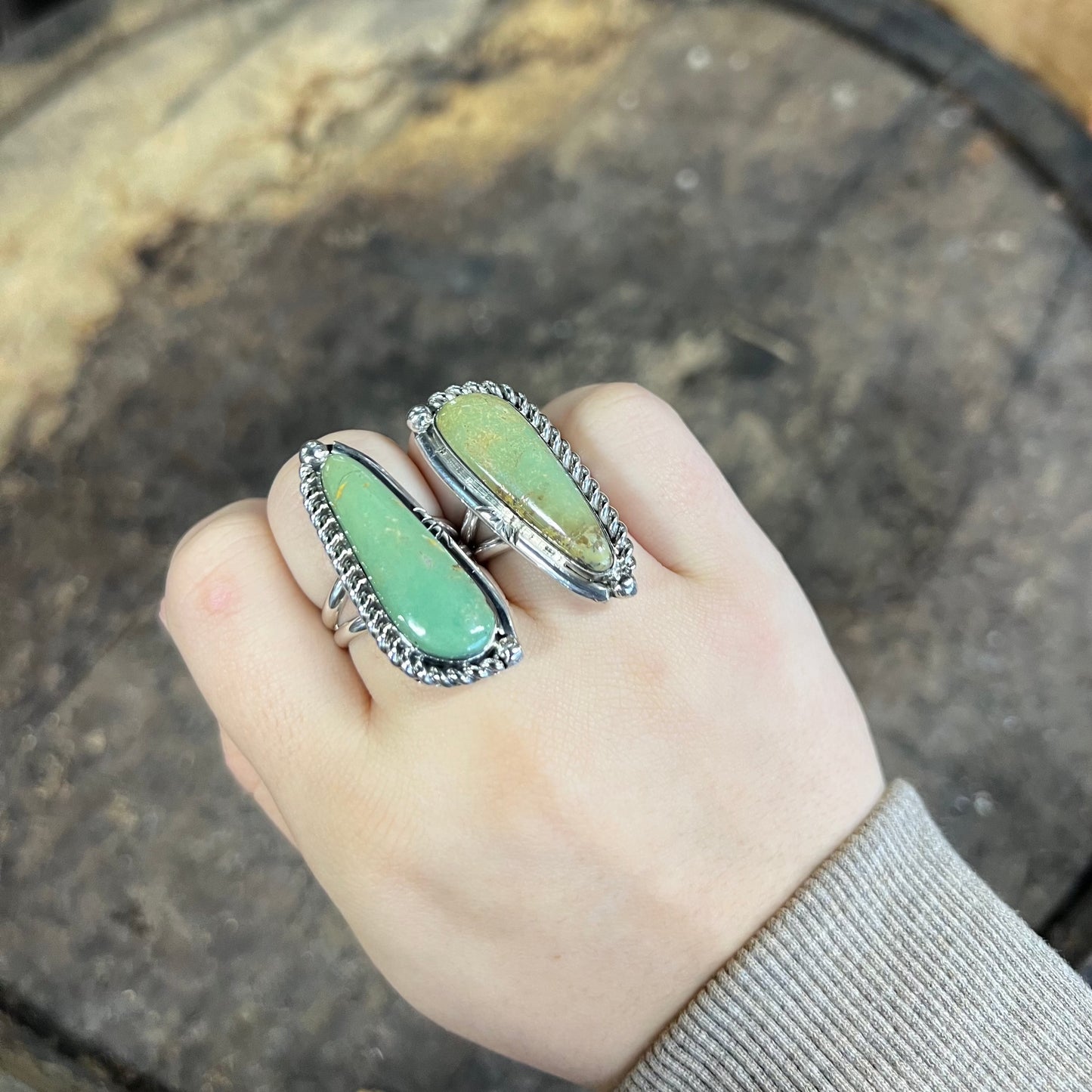 Green Turquoise and Sterling Silver Statement Ring