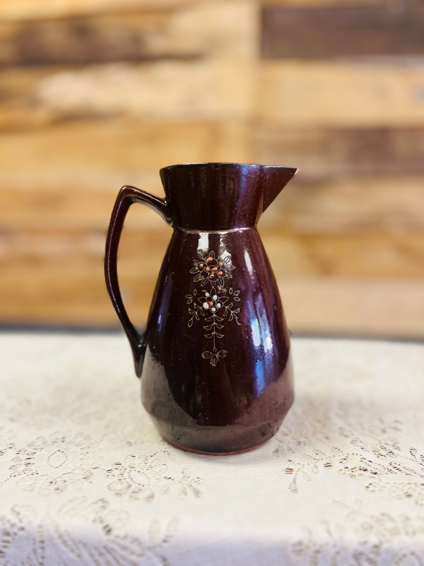 Vintage Brown Floral Pitcher